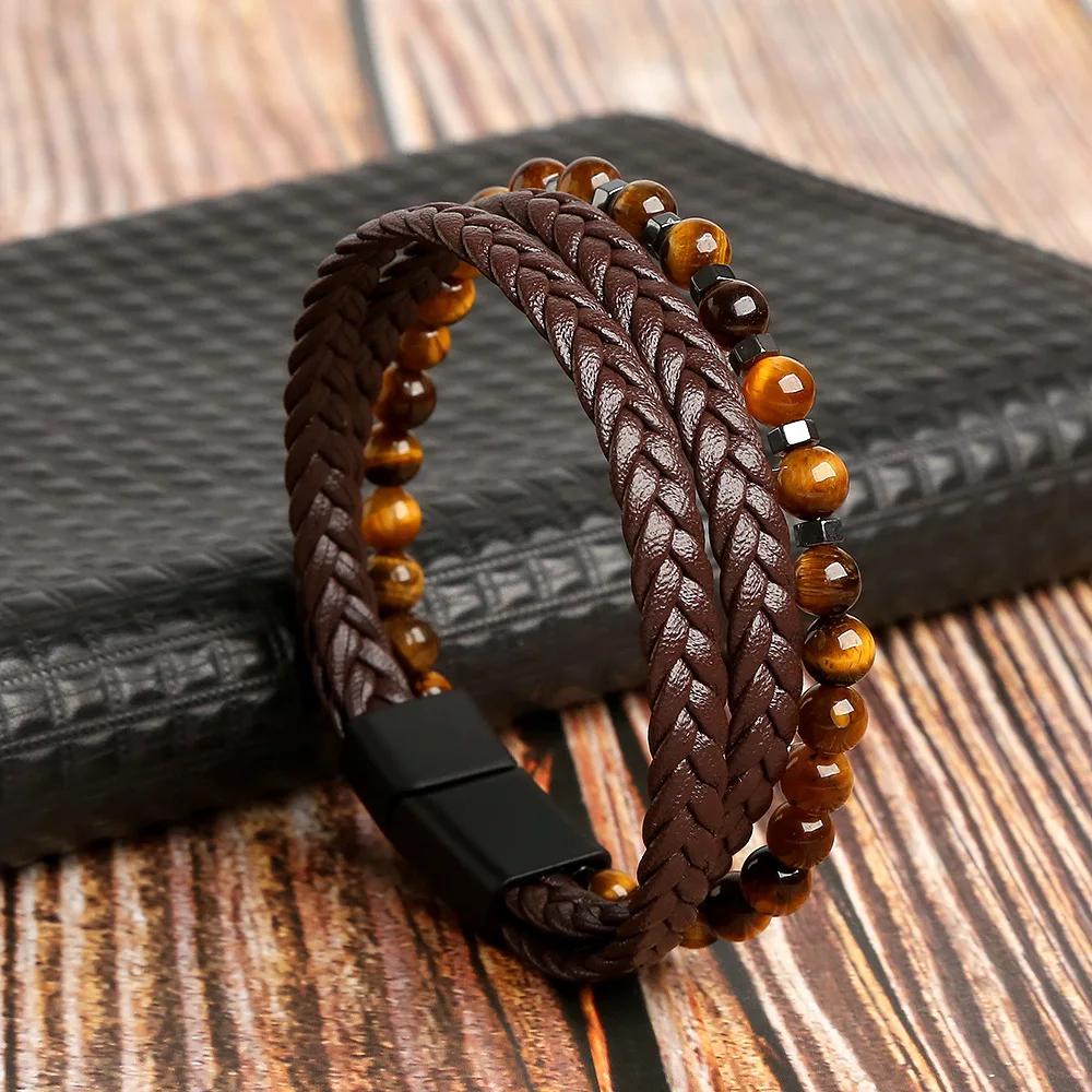 Men's Multilayer Genuine Leather Bracelet — Hand Woven Wristband | 4.8/5 — 9,500+ Bought - Image 40