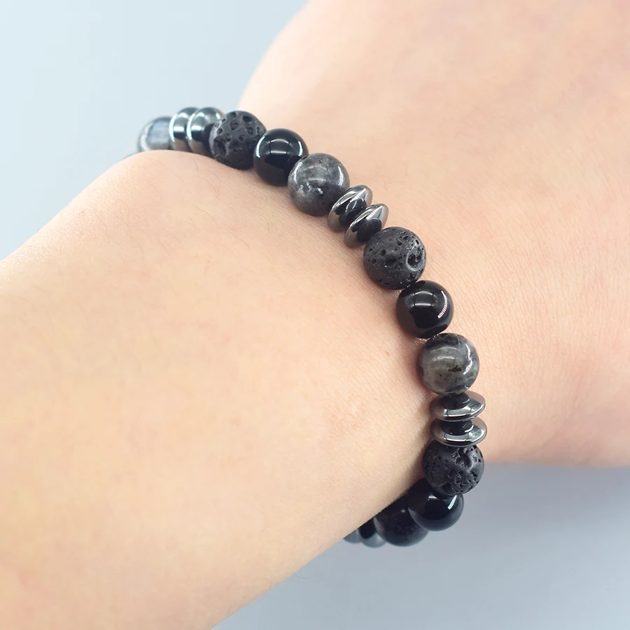 Men's Labradorite Volcanic Stone Bracelet — Classic Black Natural | 4.9/5 — 7,80