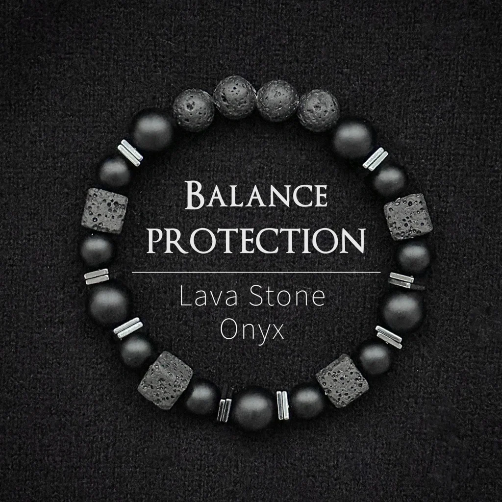 Men's Matte Black Onyx Cube Lava Balance Bracelet — Natural Stone