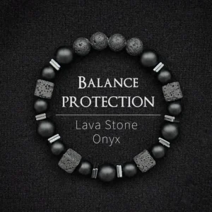 Men's Matte Black Onyx Cube Lava Balance Bracelet — Natural Stone | 4.8/5 — 8,500+ Bought