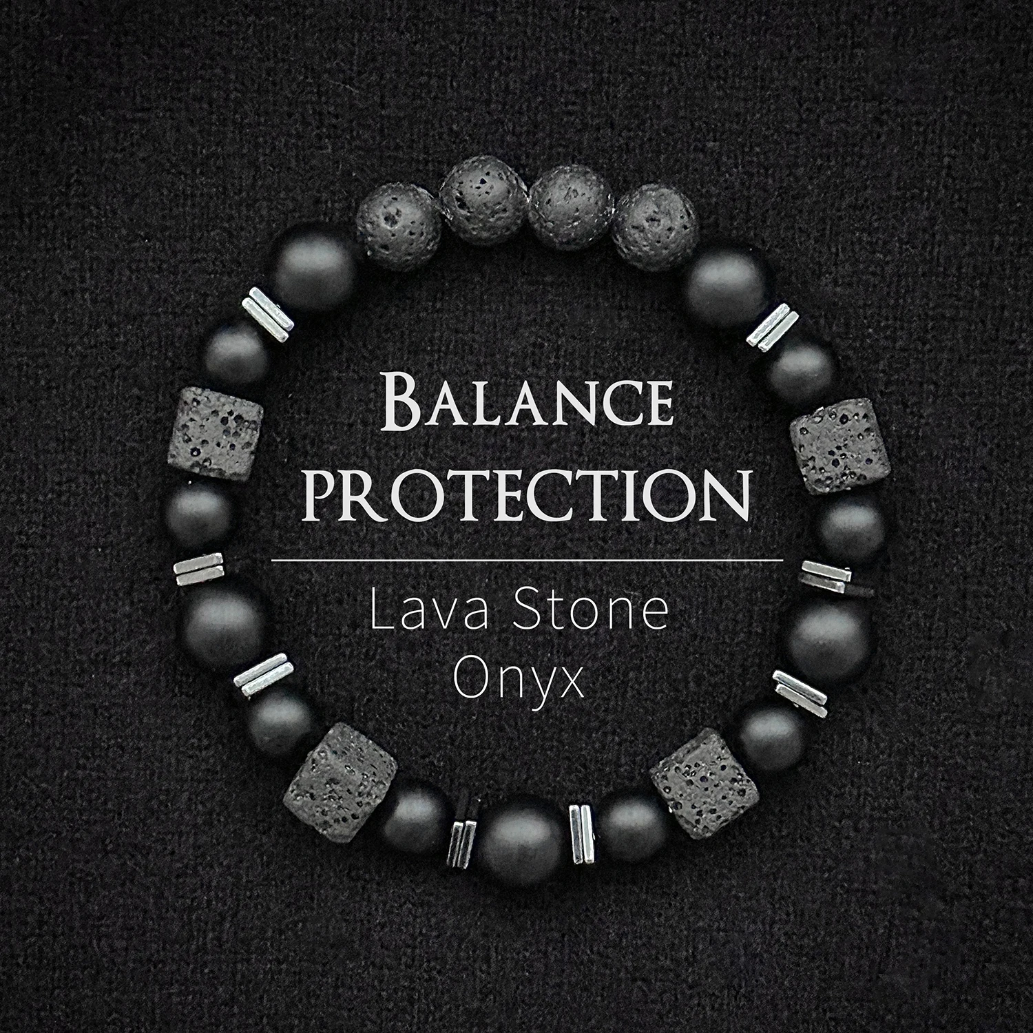 Men's Matte Black Onyx Cube Lava Balance Bracelet — Natural Stone | 4.8/5 — 8,50
