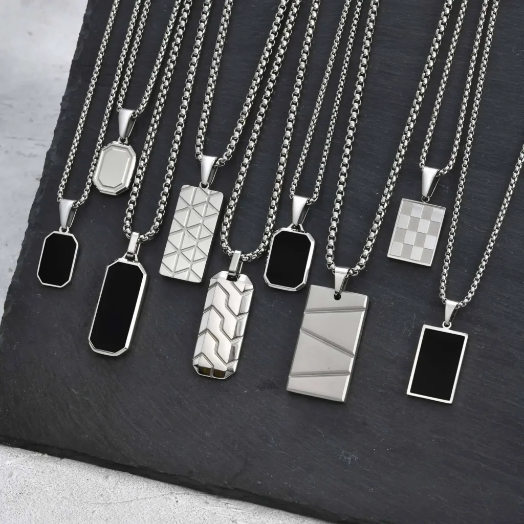 Men's Dog Tag Pendant Necklace — Black Silver Military Style