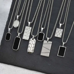 Men's Dog Tag Pendant Necklace — Black Silver Military Style | 4.9/5 — 7,500+ Bought