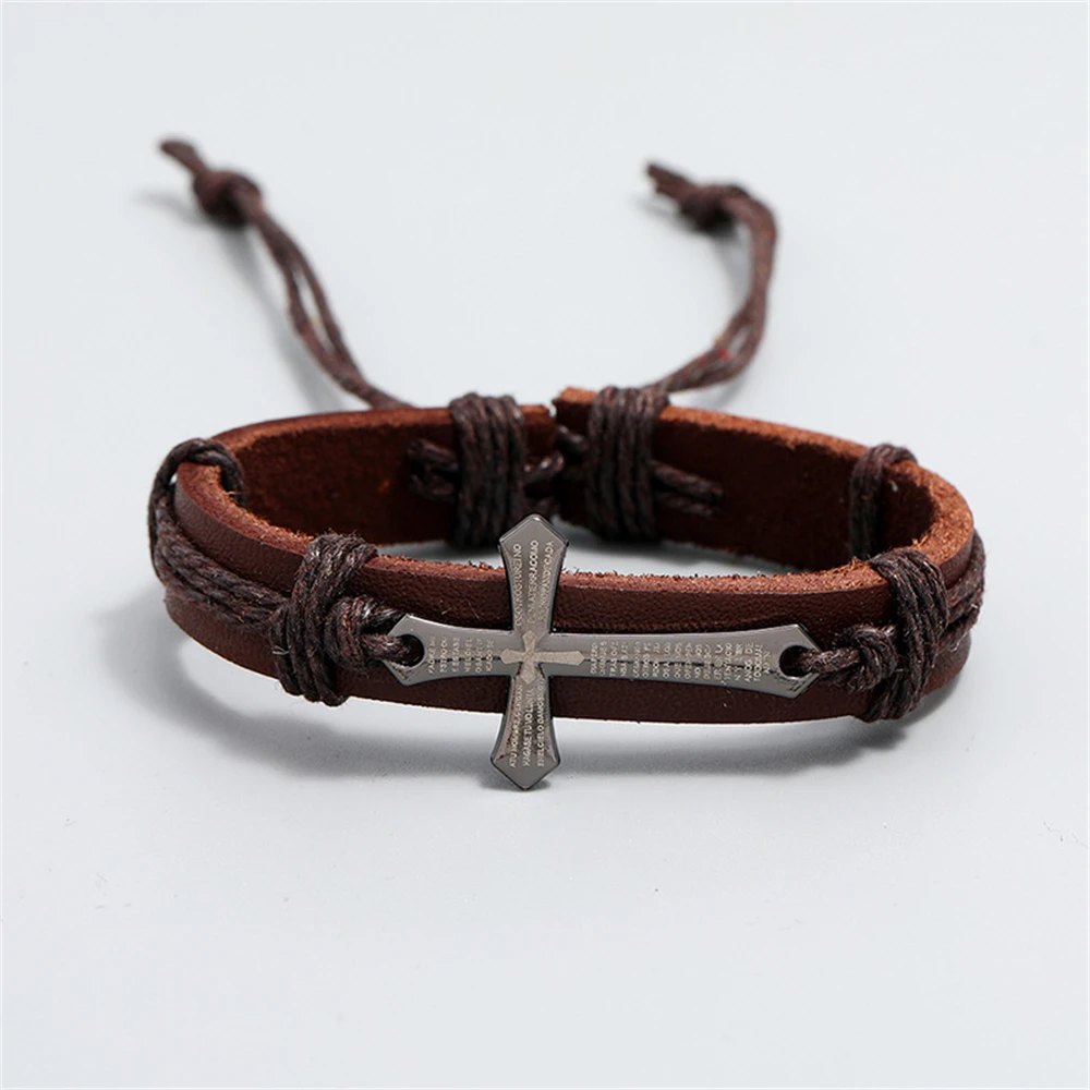 Men's Punk Cross Faith Braided Bracelet — Retro Leather Religious - Image 6