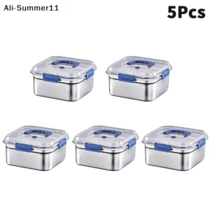 【S11】1/3/5Pcs Stainless Steel Food Storage Box with lid Large Capacity Lunch Box Refrigerator Fresh-Keeping Box
