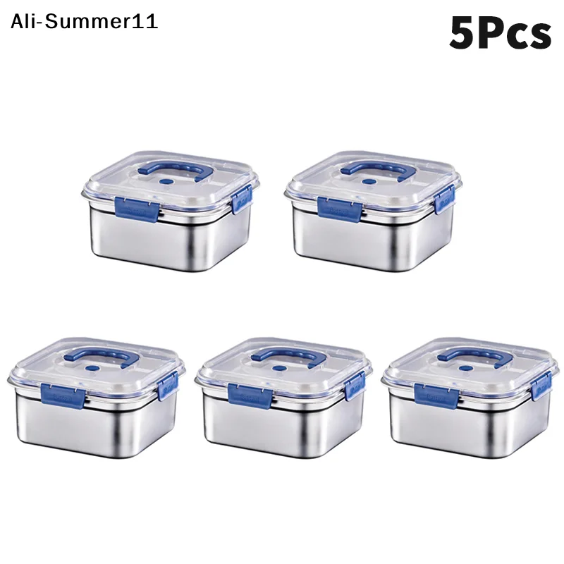 【S11】1/3/5Pcs Stainless Steel Food Storage Box with lid Large Capacity Lunch Box Refrigerator Fresh-Keeping Box