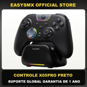 Controle Base de carregamento EasySMX X05Pro para PC/Switch/Celular, botão silencioso, bateria de 1000mAh, joystick Hall, RGB, design ergonômico