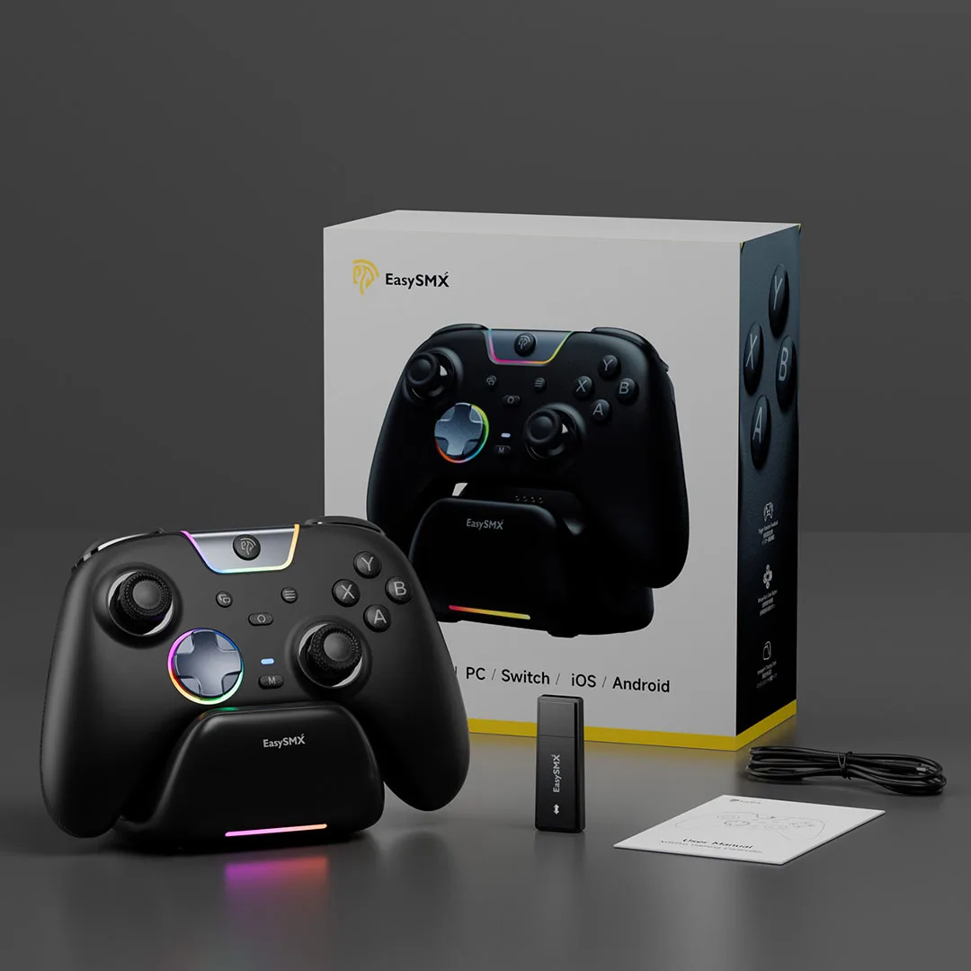 Controle Base de carregamento EasySMX X05Pro para PC/Switch/Celular, botão silencioso, bateria de 1000mAh, joystick Hall, RGB, design ergonômico - Image 4