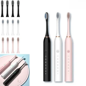 Escova de Dente Sônica Profissional IPX7 Recarregável com 4 Cabeças para Higiene Bucal Portátil