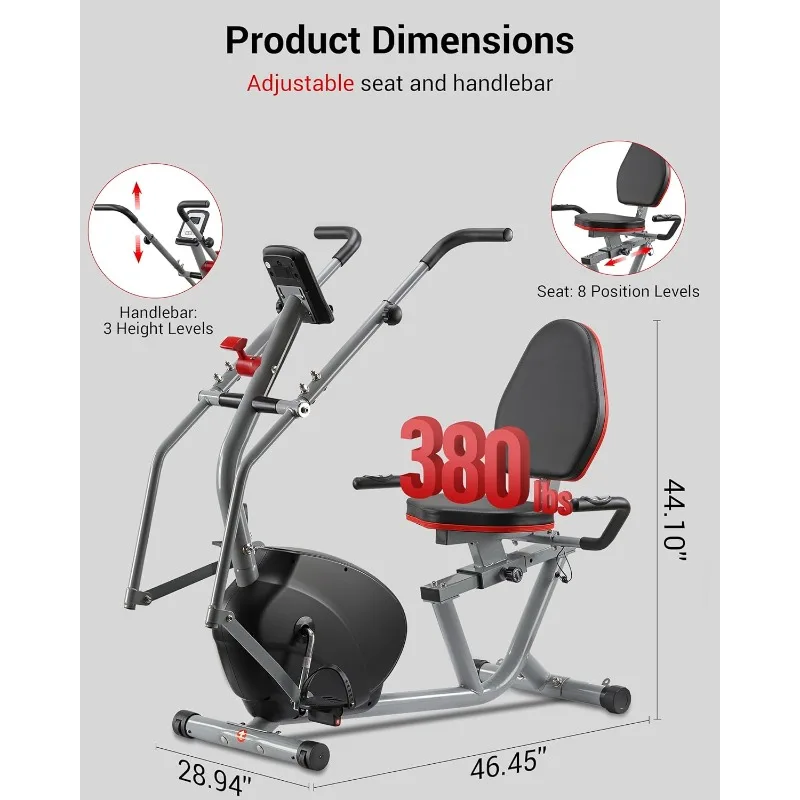ECHANFIT Recumbent Exercise Bike with Arm Exerciser for Home - Elliptical Recumbent Cross Trainer with Bac - Image 3
