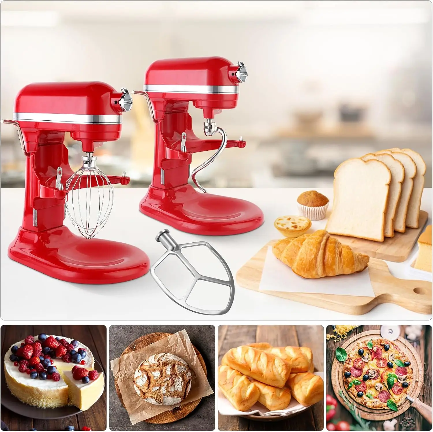 Conjunto de 1/3 peças de acessórios de misturador de aço inoxidável para KitchenAid 5 Plus e 6QT Bowl-Lift Mixers, gancho para massa, batedor, batedor plano. - Image 5
