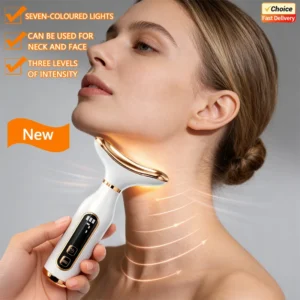Massageador Facial e de Pescoço Portátil com Terapia de Luz LED em 7 Cores, 3 Níveis de Vibração Ajustáveis, Antienvelhecimento e Rejuvenescimento da Pele
