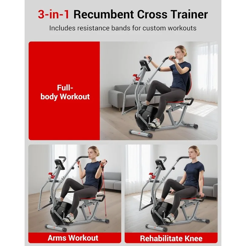 ECHANFIT Recumbent Exercise Bike with Arm Exerciser for Home - Elliptical Recumbent Cross Trainer with Bac - Image 6