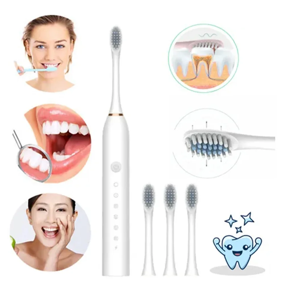 Escova de Dente Sônica Profissional IPX7 Recarregável com 4 Cabeças para Higiene Bucal Portátil - Image 3