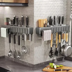 Organizador de Cozinha Montado na Parede, Suporte para Facas sem Perfuração, para Utensílios e Tábuas de Corte, Economia de Espaço