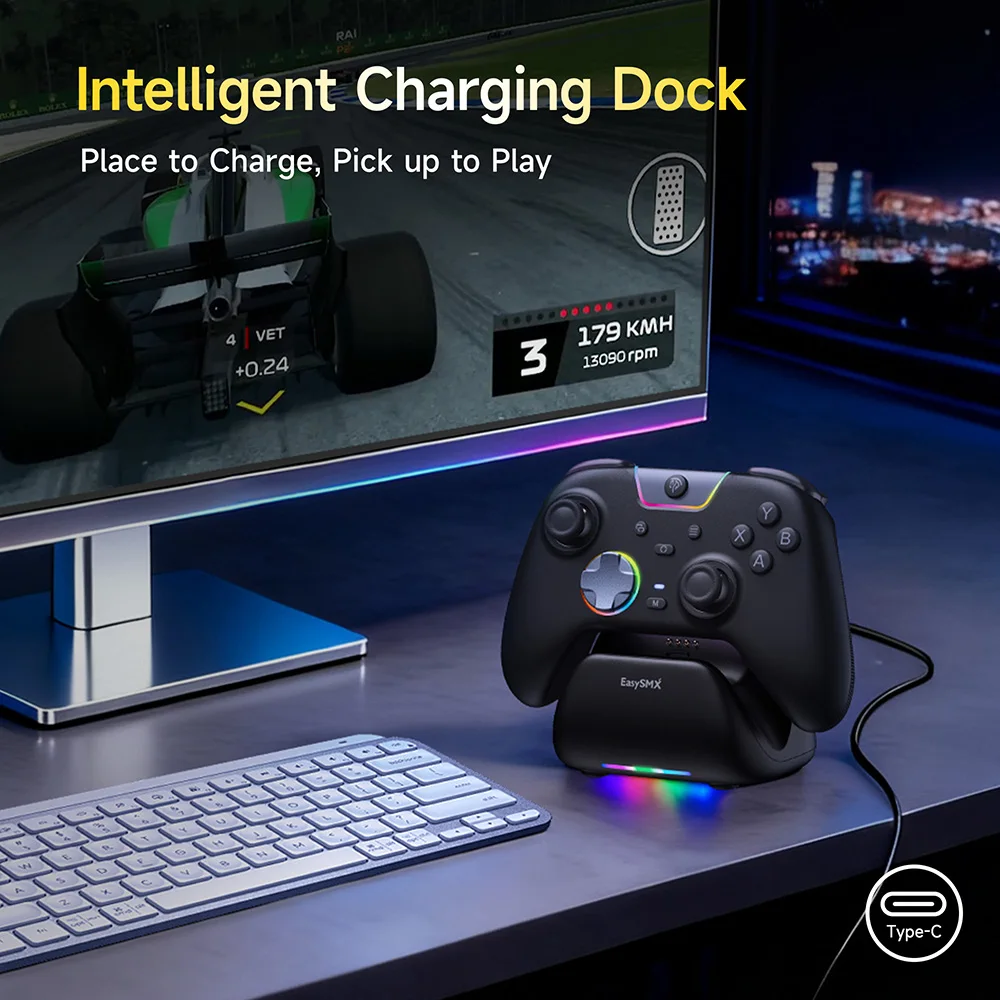 Controle Base de carregamento EasySMX X05Pro para PC/Switch/Celular, botão silencioso, bateria de 1000mAh, joystick Hall, RGB, design ergonômico - Image 2