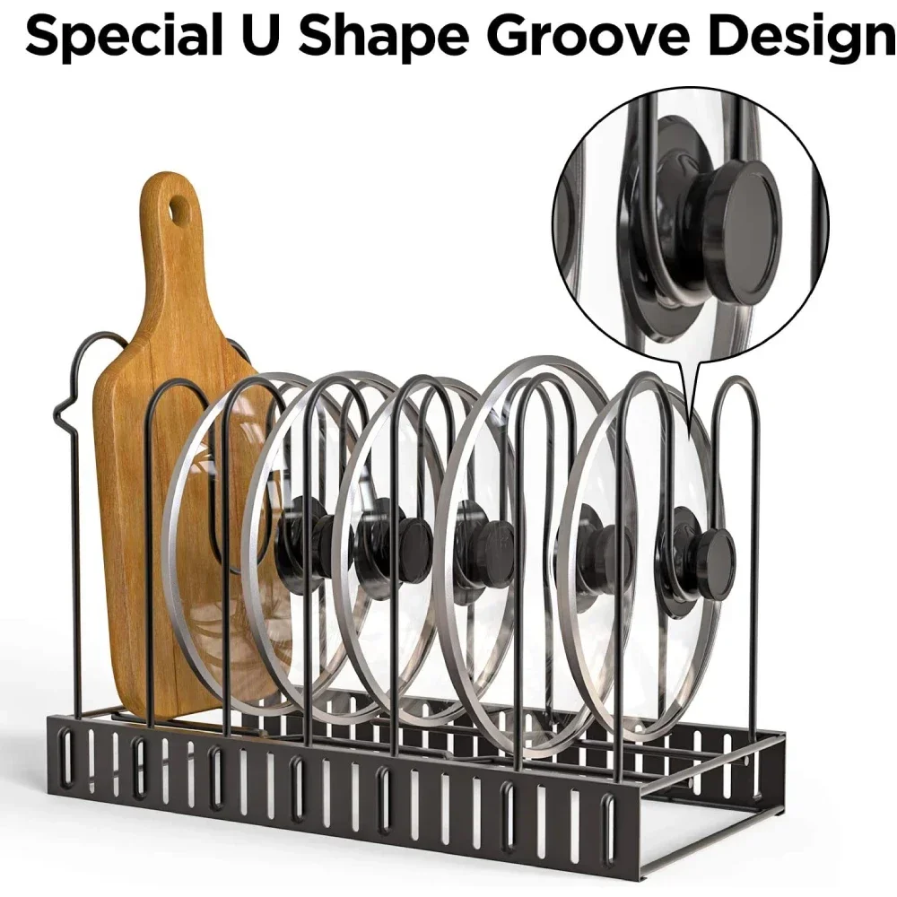 5/8 Tiers Adjustable Pots and Pans Organizer Rack 3 DIY Methods Heavy Duty Metal Pans Pots Lids Storage Holder Rack for Kitchen - Image 4