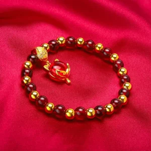 Women's 24K Gold Fox Lucky Bead Bracelet — Burgundy Rope Pure Gold Charm | 4.8/5 — 7,000+ Bought