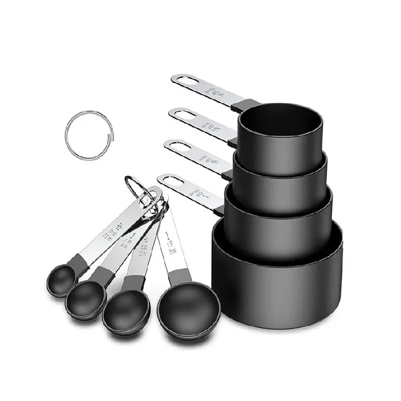 8PCS Measuring Cups & Spoons Set — Stainless Steel Handle Kitchen Baking Too