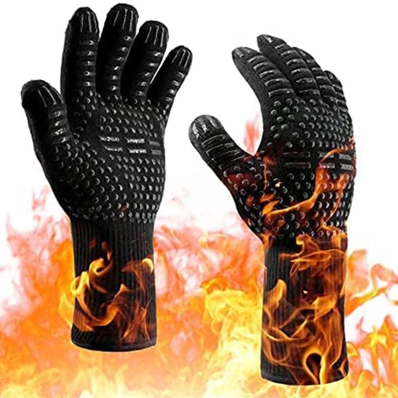 Heat Resistant Oven Mitts & Gloves — Fireproof Non-Slip Kitchen BBQ Potholde