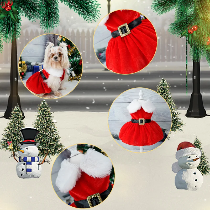 Dog Princess Christmas Dress — Red Santa Costume with Bow for Small Dogs & Cats - Image 2