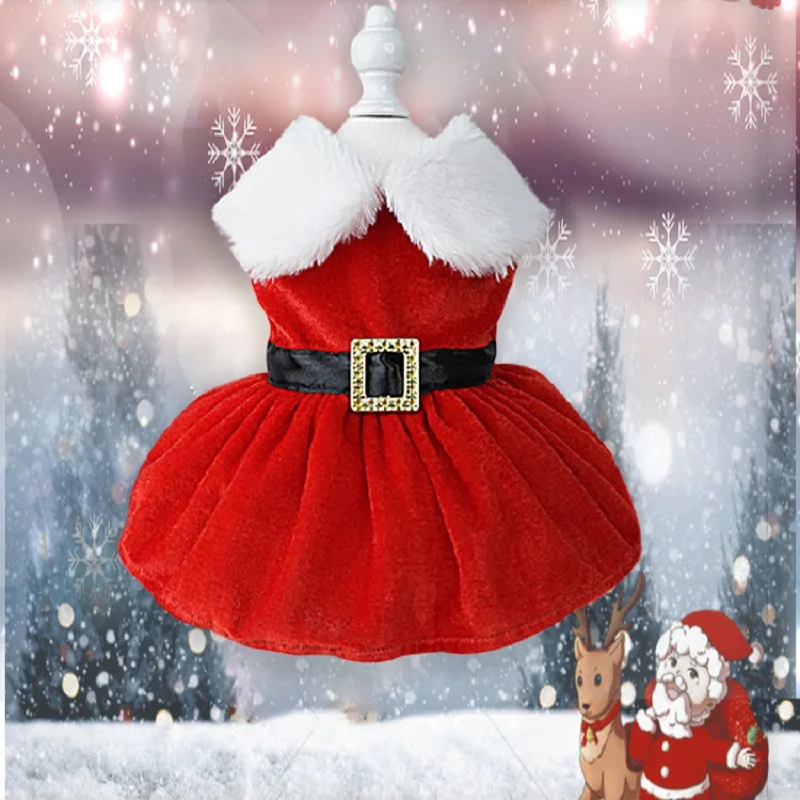 Dog Princess Christmas Dress — Red Santa Costume with Bow for Small Dogs & Cats