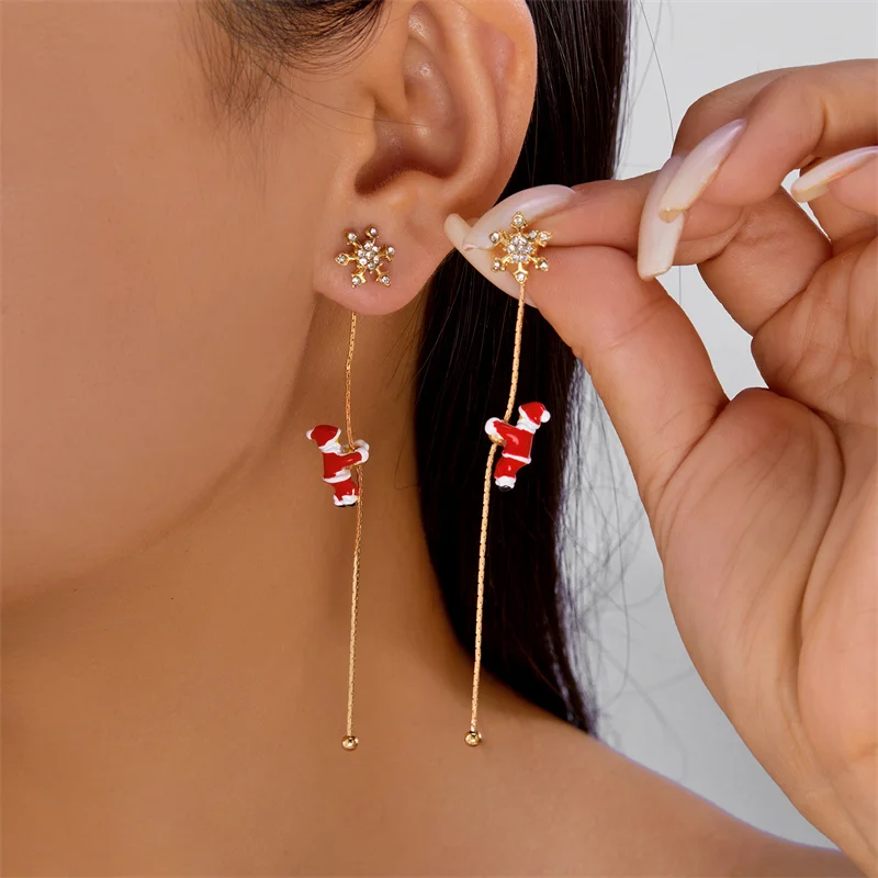 Santa Claus Dangle Earrings — Christmas Tassel Drop Earrings for Holiday Parties & Gifting