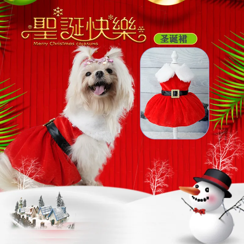 Dog Princess Christmas Dress — Red Santa Costume with Bow for Small Dogs & Cats - Image 3