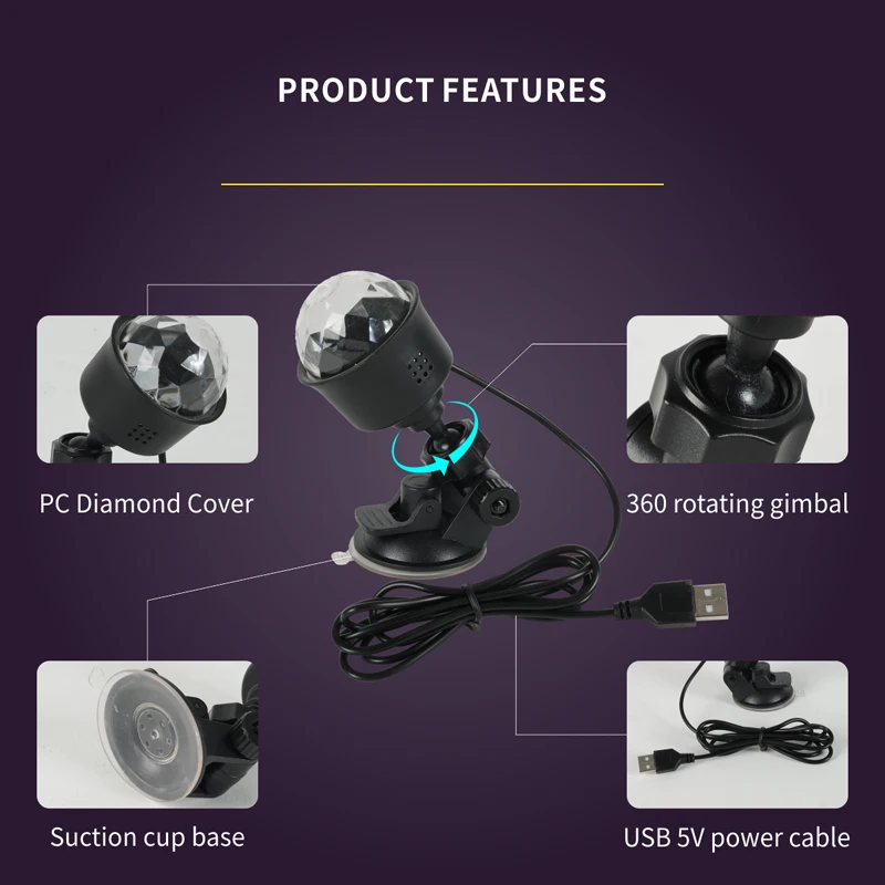 RGB LED Rotating Disco Stage Light — Sound-Activated Party Light with Remote Control - Image 3