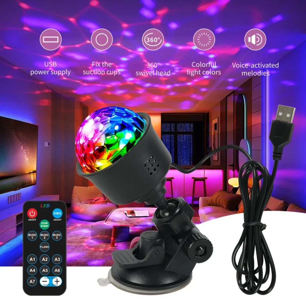 RGB LED Rotating Disco Stage Light — Sound-Activated Party Light with Remote Control